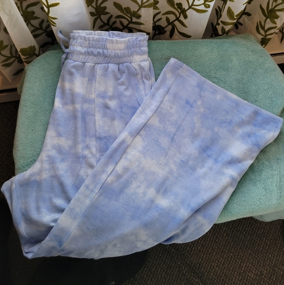 Zac & Rachel blue white super soft wide leg draw string Lounge pant Large - Picture 4 of 7